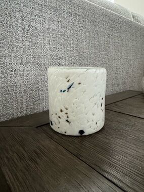 West elm Speckled White textures white blue candle holder